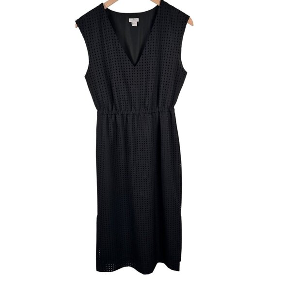 J. Crew Diamond Pattern Size 2 V-Neck Midi Dress Black Preppy Work - Picture 1 of 6